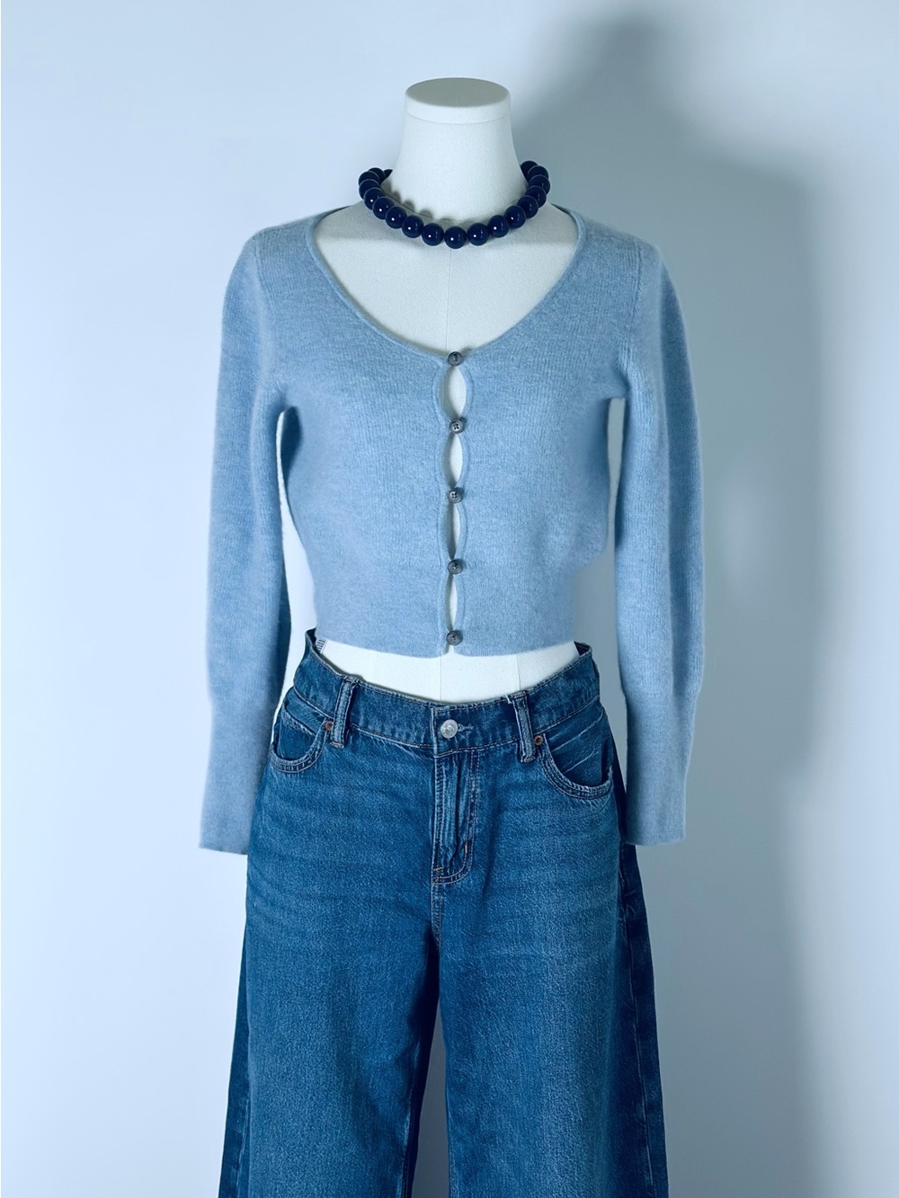 J.Crew Collection 100% Cashmere Cropped Cardigan Women’s XS Light Blue - Picture 5 of 13